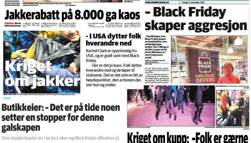 Black Friday skaper aggresjon og kaos også i Norge. Nå protesterer Europiske fagforeninger i frykt for at dette går utover helse, miljø og sikkerhet for de ansatte. Black Friday skaper aggresjon og kaos også i Norge. Nå protesterer Europiske fagforeninger i frykt for at dette går utover helse, miljø og sikkerhet for de ansatte.